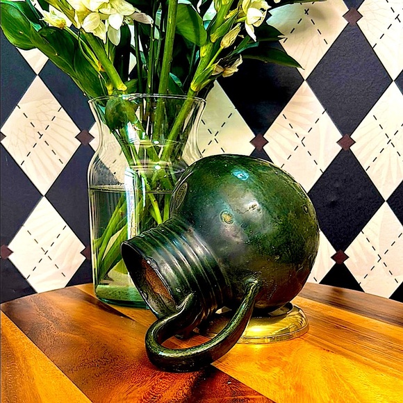 Vintage Mexican Folk Pottery Chocolate Jug – Green Glaze Floral Motif Handmade - Picture 10 of 17